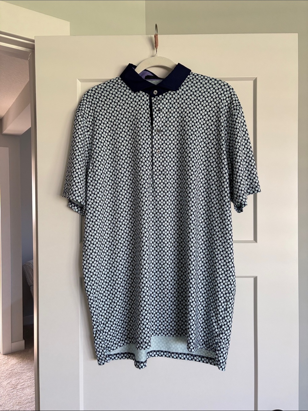 Greyson Blue Geometric Polo with Navy Collar